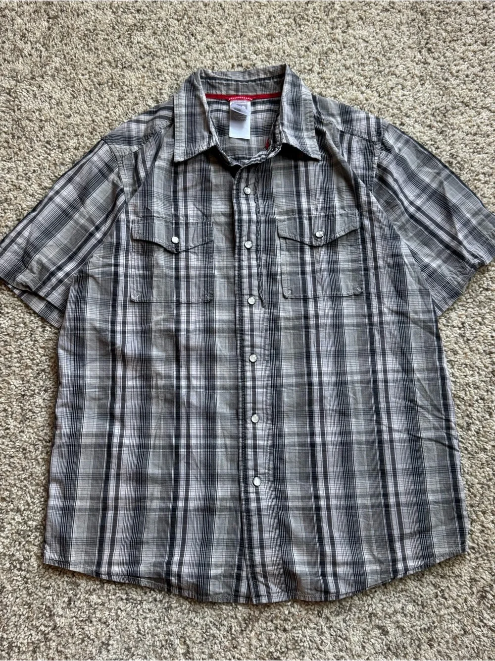 The North Face Shirt Men’s Grey Pearl Snap Short Sleeve Button-Up Check Plaid M